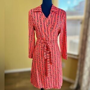 JB by Julie Brown Pink Geometric Print Long Sleeve Belted Dress